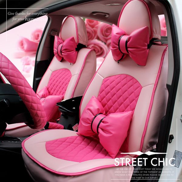 

girl's woman's cute brand pu leather fashion pink universal car seat cover