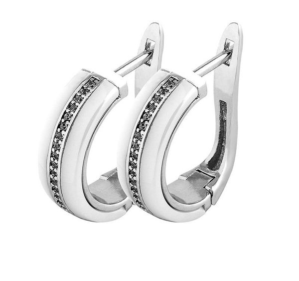 

new ceramic round stud earring with cz fashion black white crystal earrings for women gift nickel 02, Golden;silver