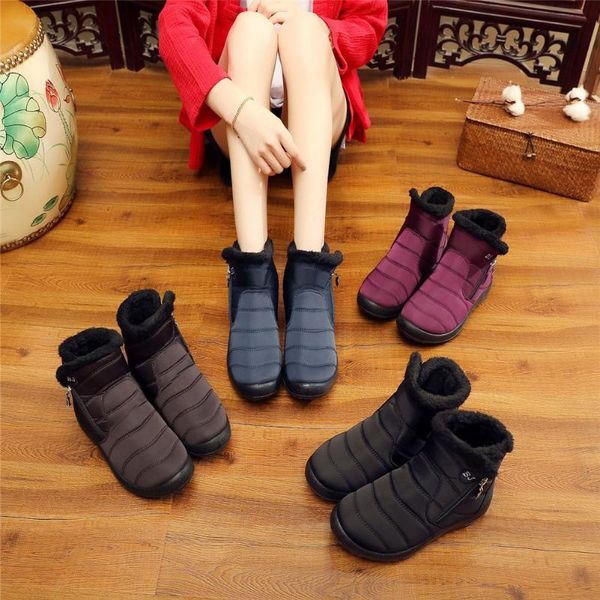 

women's ankle boots tarpaulin warm snow boots winter shoes ladies waterproof padded wholesale price with zipe, Black