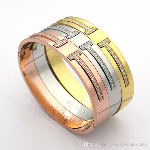 

wholesale jewelry with diamond bracelet double letter t rose gold and lady all-match letter t diamond bracelet, Black