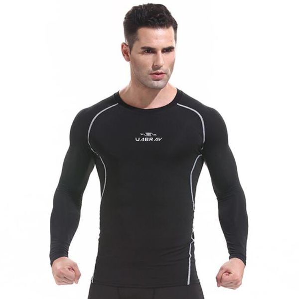 

men compression long sleeve tight t shirts fast drying fitness workout base layer t-shirt homme gym running shirt, Black;blue