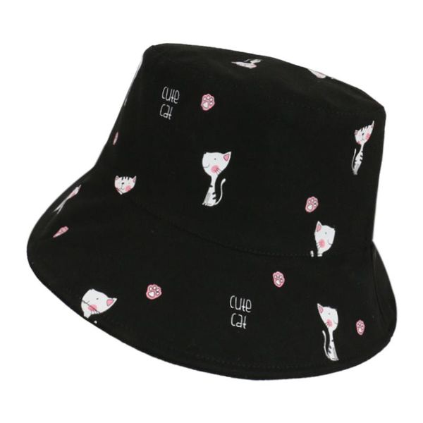 

caps fishing pink bucket black cat fashion hats summer cute new foxmother outdoor for women cqaji mycutebaby007, Black;white