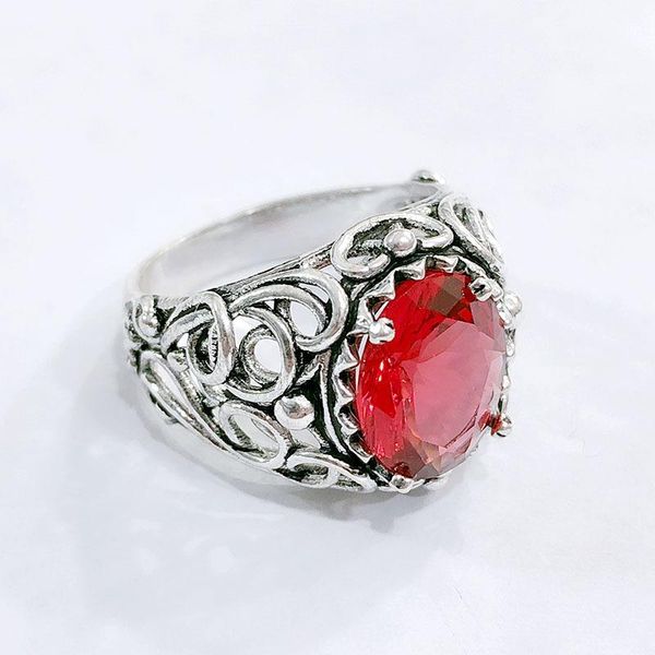 

2020new ring inlaid red zircon retro fashion wave of european and american men and women rings whole, Slivery;golden