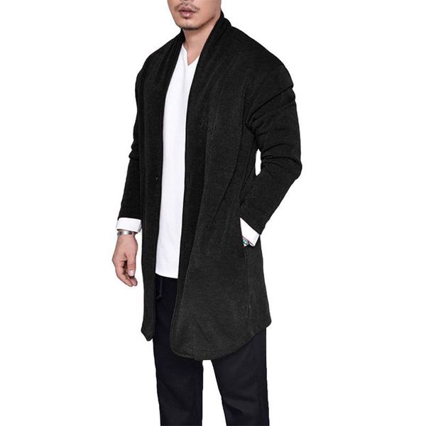

men's cotton cardigan autumn spring warm comfortable solid spacious pocket long clothes knitted casual hombre coats pull homme, White;black