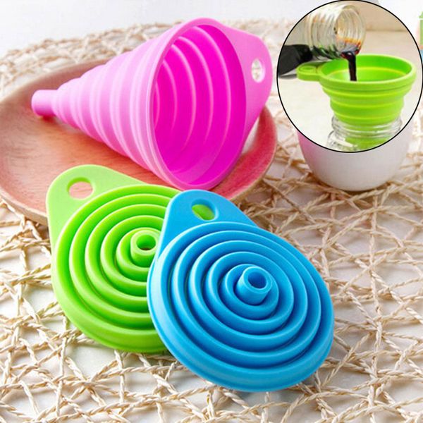 

kitchen tool diy food-grade folding silicone funnel household liquid dispensing mini funnel 3 colors optional sale