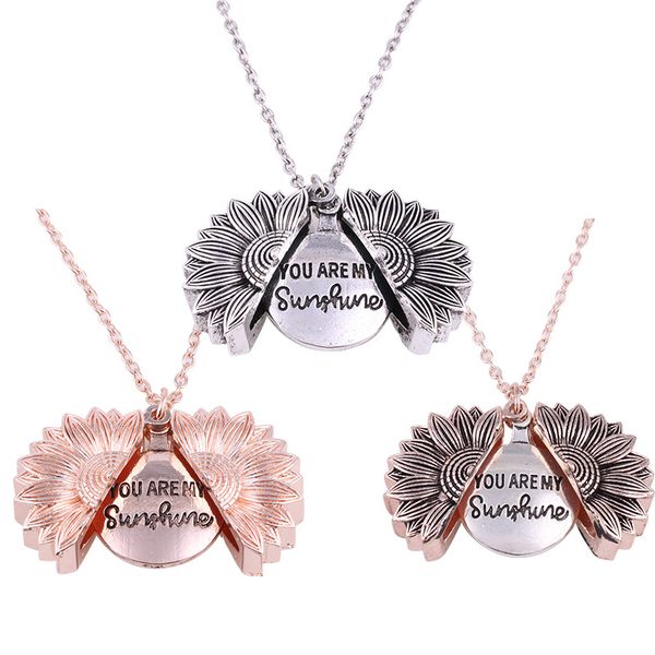 

Fashion Bohemia Sunflower Double-layer Metal Pendant Necklace For Women Open Long Chain Necklace Lettering you are my sunshine Valentine's