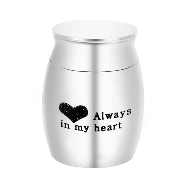 

always in my heart heart engraved cremation urns keepsake jar metal urns memorial ashes urn cremation jewelry for human/pet 142x98 mm, Silver