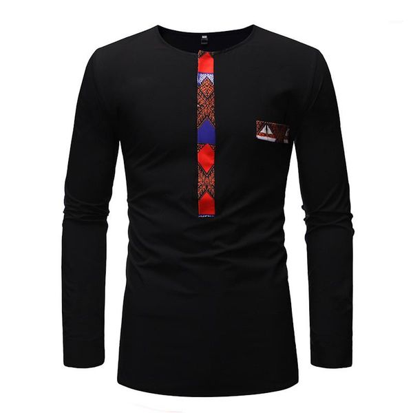 

long sleeve mens tees casual males clothing ethnic style mens designer tshirts fashion print panelled pullover, White;black