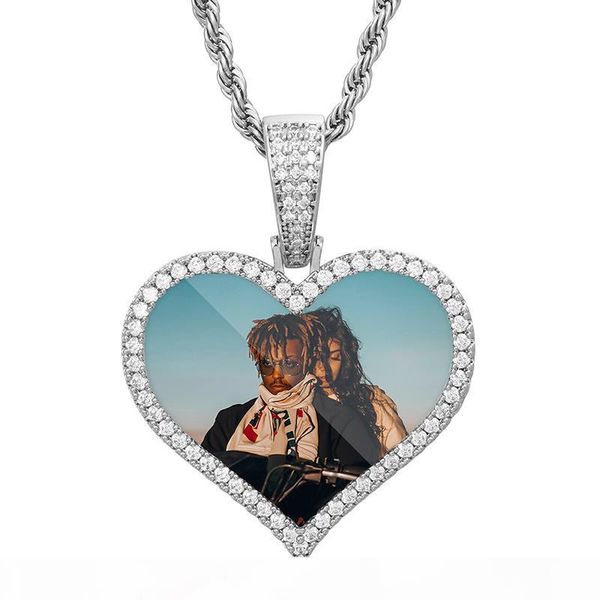 

hip hop love heart shape custom p necklace pendant iced out full zircon mens memories jewelry gift, Silver