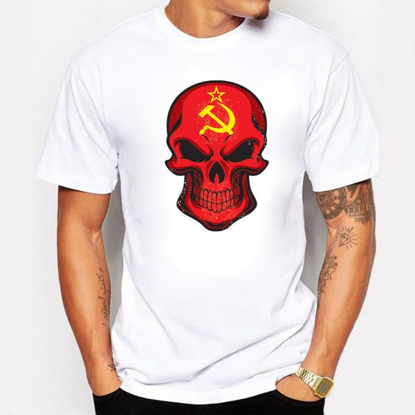 

blwhsa sale soviet union flag skull printed men's t shirt hip hop streetwear cotton casual short t-shirt clothes for men