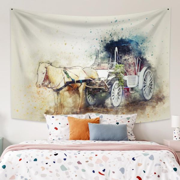 

cassisy tapestry horse and carriage watercolour wall hanging art tapestries decor wall cloth beach towel home decorations