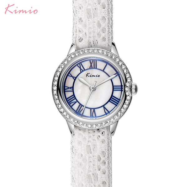 

kimio women's lace bracelet watches classic black white ladies dress quartz watch for women clock with gift box relogio feminino, Slivery;brown