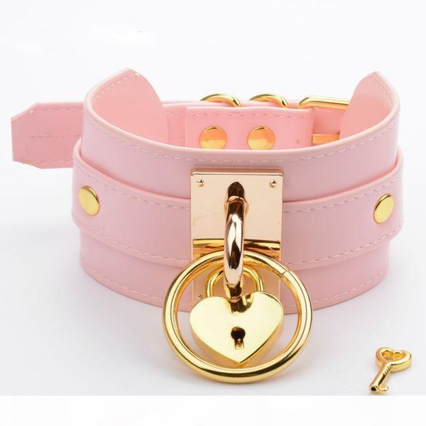 

whole saleoversized harajuku buckle rock handmade layer leather collar choke large o round gold silver choker fetish collar necklace, Golden;silver