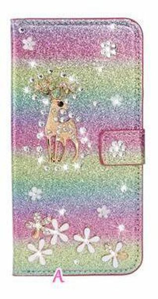 

xmas deer leather wallet case for iphone 11 2019 xr xs max x 8 7 6 bling diamond flower glitter luxury sparkle holder id card flip covers