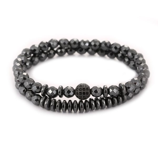

2pcs/set couple bracelet 8mm cz ball charms bracelets for women hematite beads bracelet men jewelry pulseras, Black