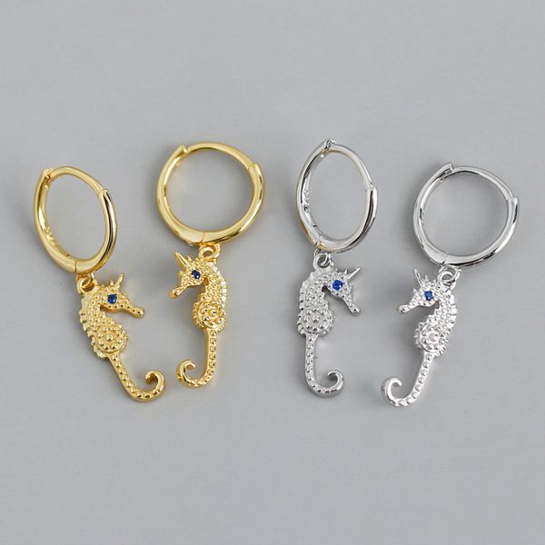 

AprilGrass Brand Designer 925 Sterling Silver Animal Small Sea Horse Pendant Stud Earrings for Women Fashion Designer Women Cute Jewelry