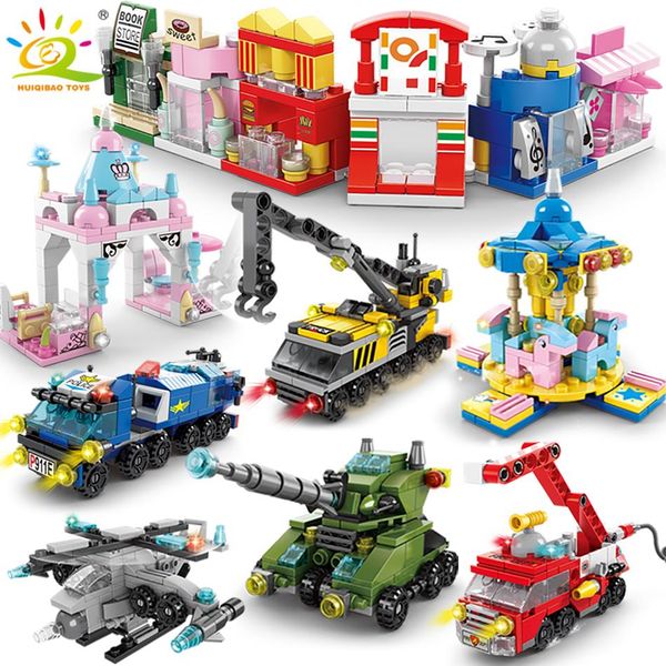 

tank fire toys police street building bricks huiqibao blocks car view truck 6in1 girls helicopter army children city engineering yxltxm