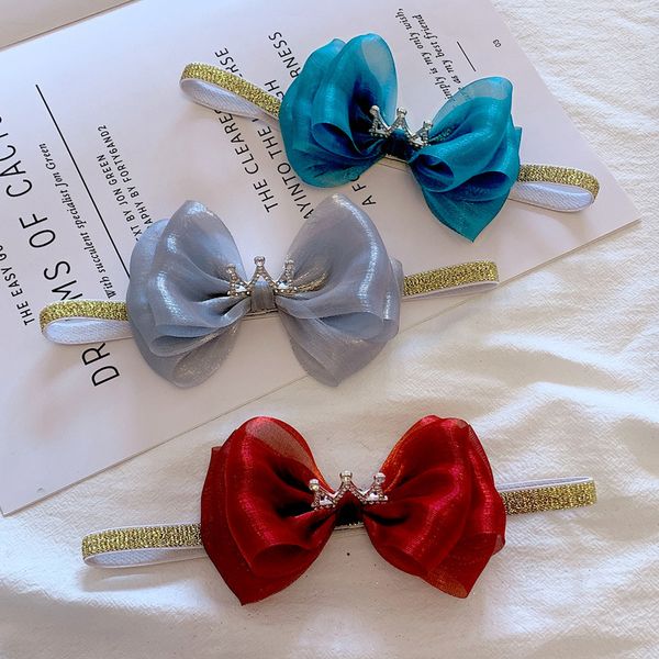 

boutique 15pcs fashion glitter tiaras bow headbands solid crown glossy bowknot soft hairbands princess headwear hair accessories, Slivery;white