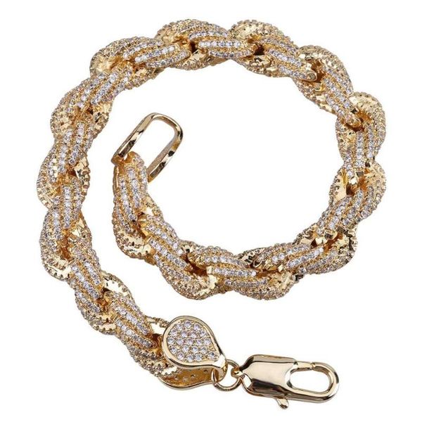 

bling iced out cubic zircon 8mm rope chain bracelet hip hop men's gold color jewelry bracelets gifts, Golden;silver