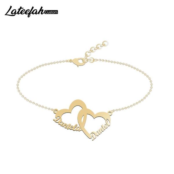 

link, chain lateefah personality heart gold custom name bracelet charms handmade women engraved signature gifts, Black
