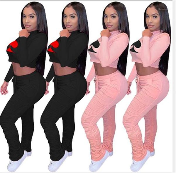 

neck long short trousers sports stacked 2ps set spring womens designr poker printing tracksuits fashion slim crew, White