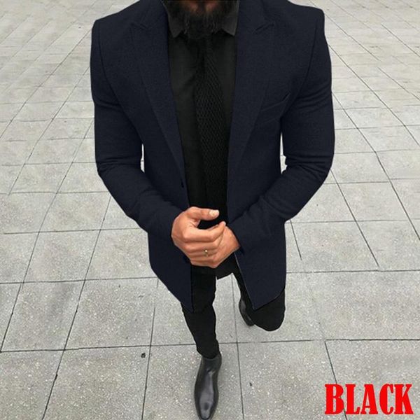 

men's wool & blends 2021 men winter warm thick woolen peacoat long overcoat smart casual slim fit party evening coat plus size m-3xl, Black
