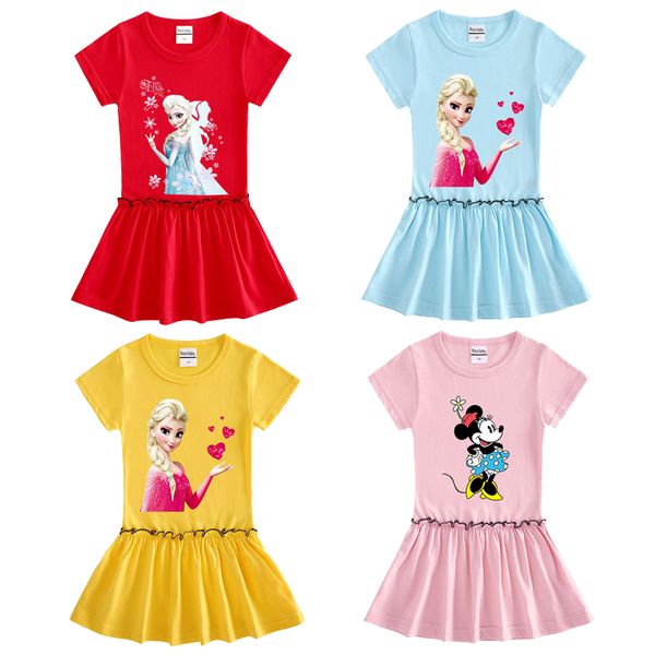 

2020 snow queen 2 girls dress girls birthday gift costume party dress girs cartoon leisure cotton teens children clothing, Red;yellow
