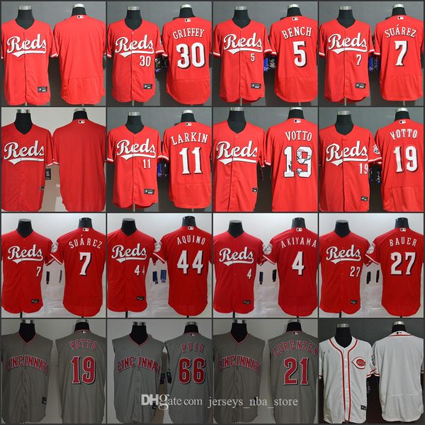

cincinnati 7 eugenio suarez reds 5 johnny bench 11 barry larkin 19 joey votto 30 ken griffey jr 66 yasiel puig baseball jersey, Blue;black
