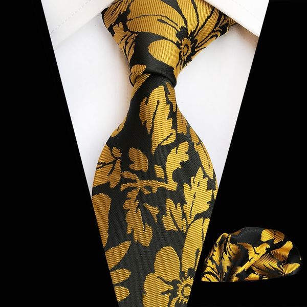 

elegant mens necktie set with neck tie and handkerchief men shirt accessories floral neck tie party plaid wedding gravatas, Black;gray