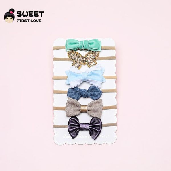

6pcs/set flower nylon headbands for kids handmade elestic hair bow hair bands girls cute floral accessories christmas gift, Slivery;white