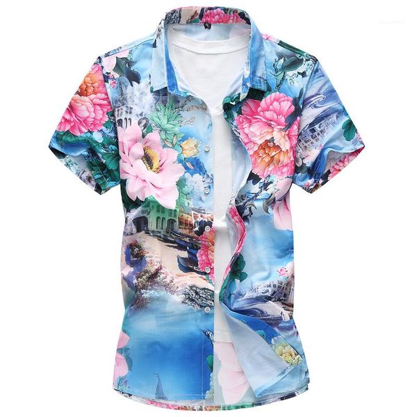 

breasted short sleeve lapel neck casual shirt male slim fit mens plus size floral shirts single, White;black