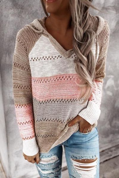 

women hooded sweaters autumn winter patchwork knit long sleeve jumper casual female v-neck pullovers sweaters plus size s-3xl, White;black