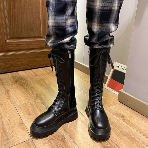 

rimocy 2020 fashion chunky platform boots women autumn winter thick bottom long boots woman black pu leather knee high botas