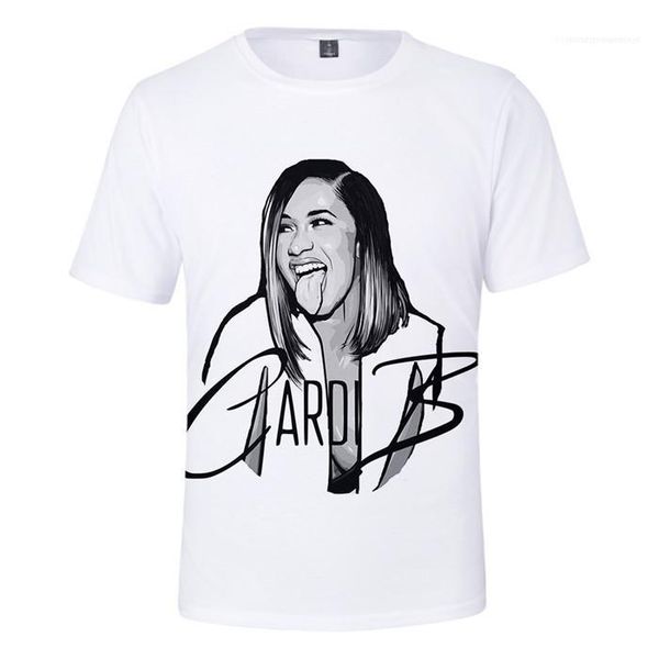 

tshirts finesse short sleeve o-neck summer womens fashion ladies tees 3d digital print cardi b womens, White