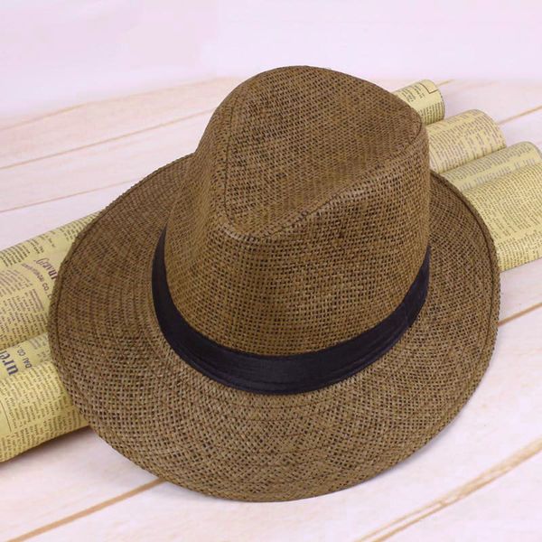 

newly men straw panama hat handmade cowboy cap summer beach travel sunhat dod886, Blue;gray