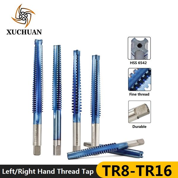 

1pc hss trapezoidal tap tr8/10/12/14/16 screw thread tap drill bit nano blue coated left/right hand machine plug