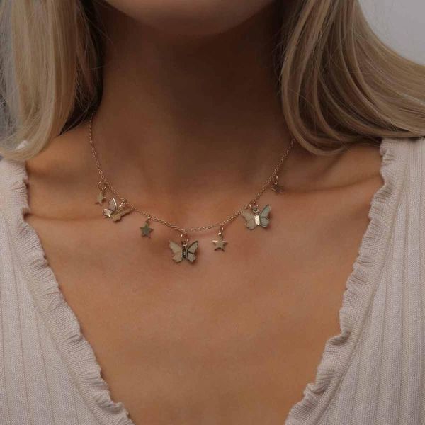 

cute butterfly star choker necklace for women gold chain statement collar female chocker necklace on neck jewelry gift, Silver