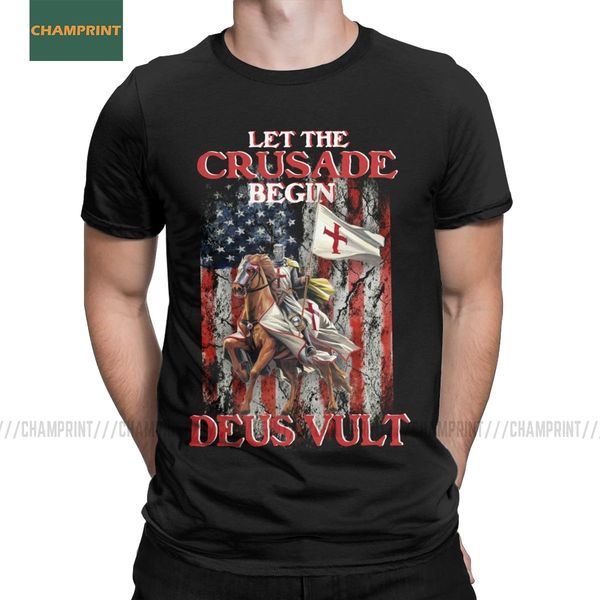 

men's knights templar let the crusade begin deus vult t shirt cross sword soldiers cotton short sleeve tee new arrival t-shirt
