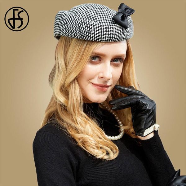 

fs fascinator hats black plaid pillbox hats for women wedding girl winter wool felt cap vintage party hat06, Blue;gray