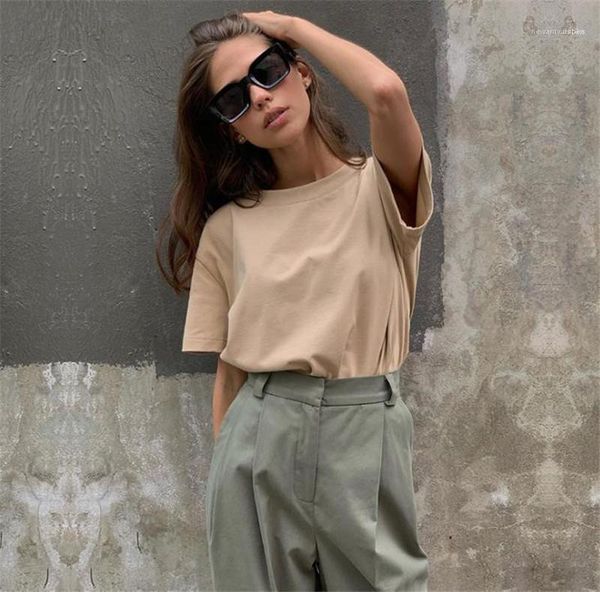 

повседневный с коротким рукавом o шеи сыпучие tshirts женщины топы 2020 новая одежда s xl лето основные твердая женщины тенниска женщины, White