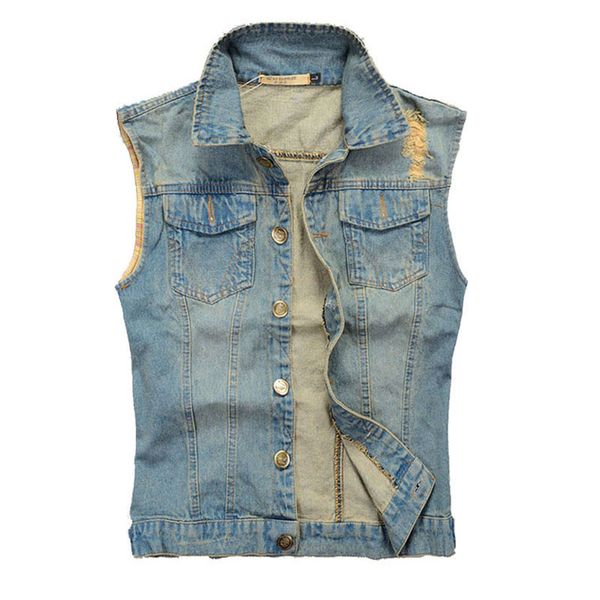 

men's vests brand denim vest designer fashion vintage retro hole fit slim male casual cowboy men 5xl ae811, Black;white