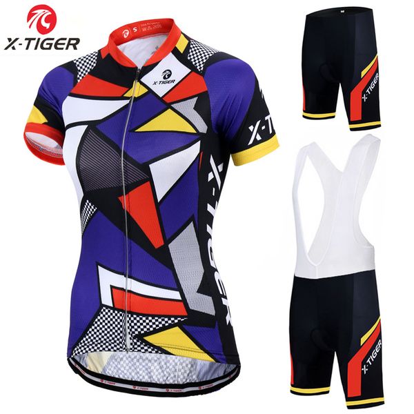 

x-tiger women 100% polyester bicycle clothes summer short sleeve bike clothing ropa ciclismo cycling jersey set cycling clothing, Black;blue