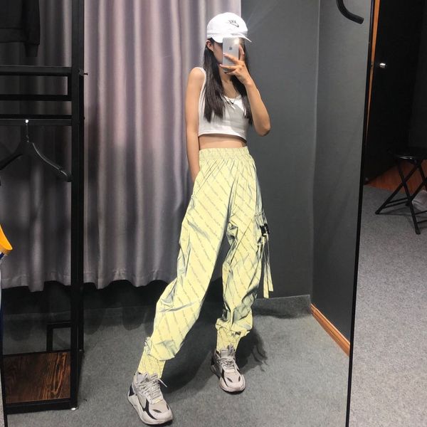 

2020 american women pants fashion street trousers sweatpant loose flexible comfortable letter print reflective buddy trousers, Black;white