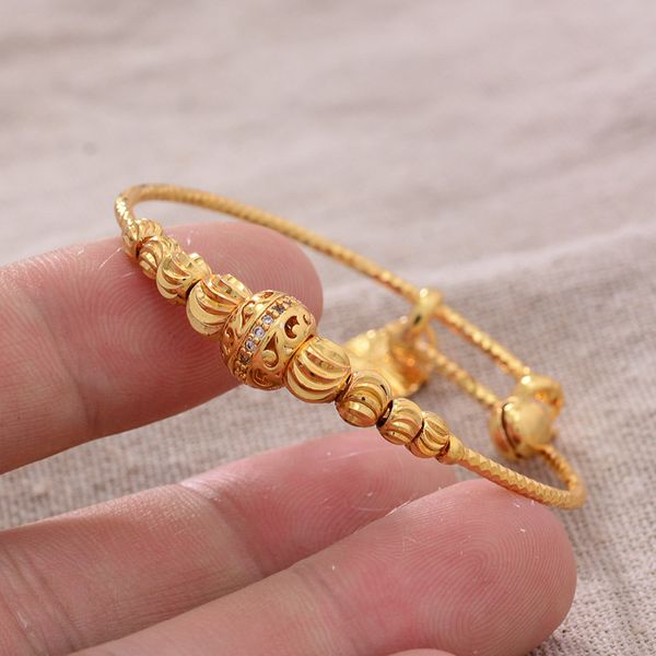 

24k 1pcs gold color bead mosaic stone dubai bangles boys girls luxury bangles bracelet girl dubai child jewelry, Black
