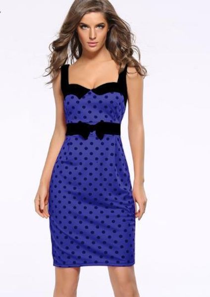 

sleeveless dot bow pencil dresses panelled print female clothing summer womens designer formal dress slim, Black;gray