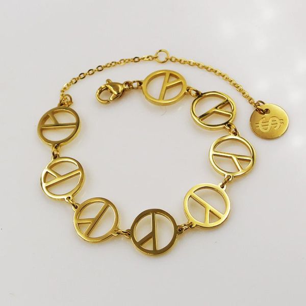 

link, chain stainless steel gold peace sign bracelet anti-war women bangle with dollar tag, Black