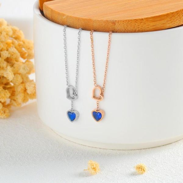 

necklace for women blue crystal pendant necklace kpop long chains jewelry stainless steel necklaces rose gold jewellery choker, Silver