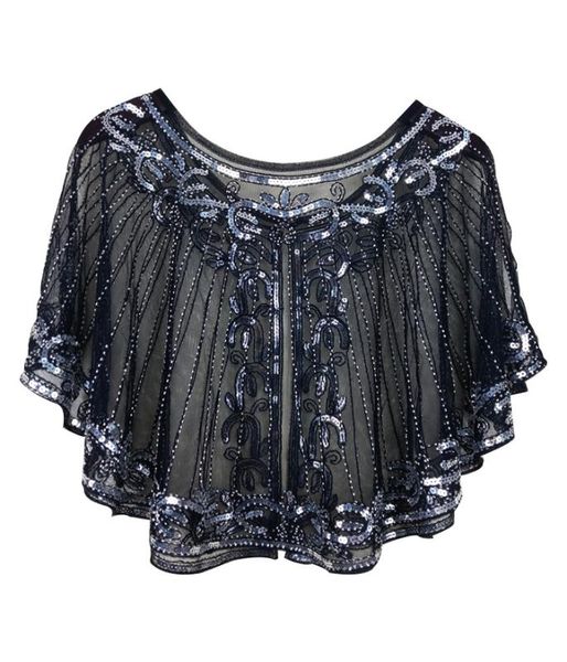 

vintage women shawl 1920s flapper cover ups sequin cape evening wrap, Blue;gray