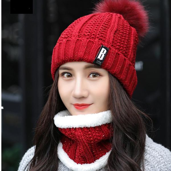 

beanie/skull caps girl winter hats women with bib cute warm velvet wool hat female thicking riding windproof knit skullies beanie set, Blue;gray