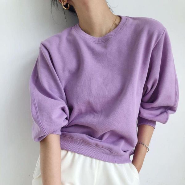 

women's hoodies & sweatshirts purple cotton simple women sweatshirt o-neck casual wild lady pullover, Black